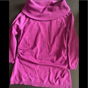 ANN TAYLOR cowl neck, 3/4 sleeve, side gathered sweater. Purple sz Small
